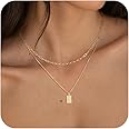 MFRYK Gold/Silver Necklaces Stack For Women,14K Gold/Sterling Silver Plated Simple Layered Choker Necklaces For Women,Stackable Multilayer Pearl Cross Disc Circle Pendant Cuban Herringbone Snake Paperclip Chain Necklaces Set Jewelry Gift for Women