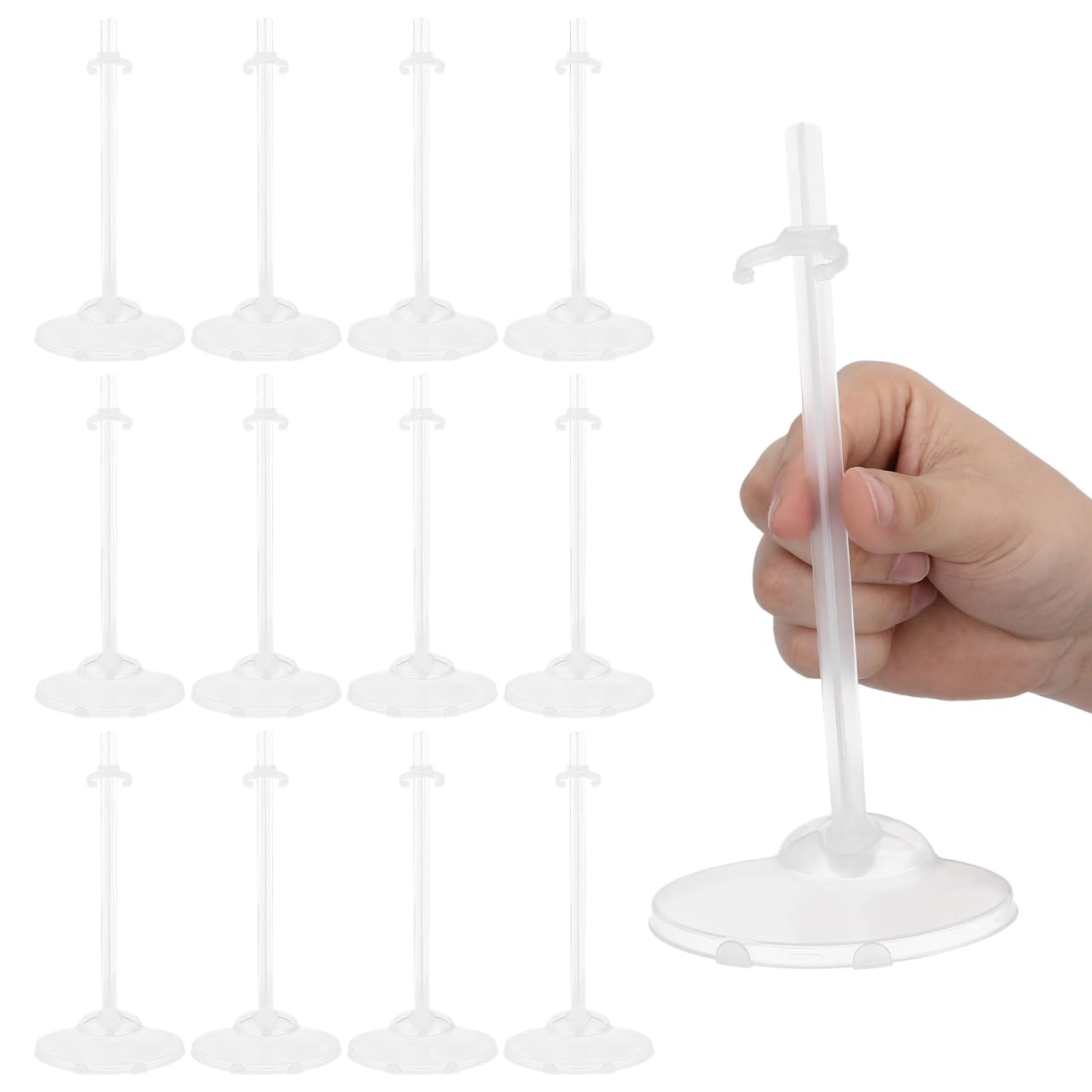 Milisten 12 Pcs Transparent Doll Stand - Adjustable Plastic Display Holder for Dolls and Action Figures, Ideal for Collectors and Hobbyists