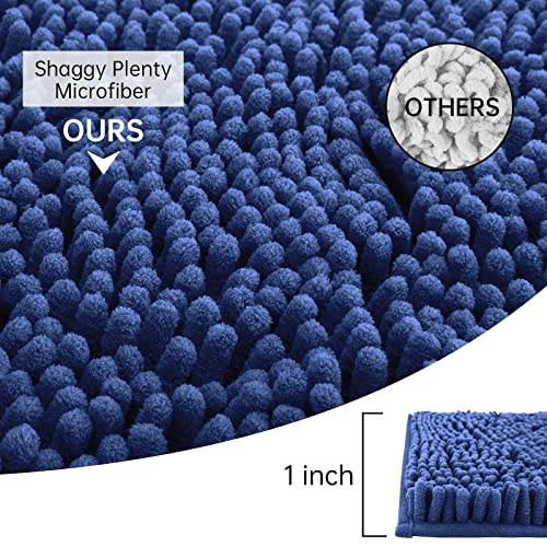Thick Chenille Non Slip Navy Blue Bathroom Rugs and mats Sets 3 Piece