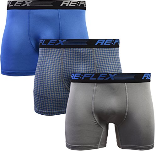 Re:Flex Men s Active Performance Boxer Briefs Underwear (3 Pack), Blue/Grey, Medium