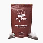 Two Leaves and a Bud Organic Assam Naked Tea Sachets, 50 Count (Pack of 1) | Whole Leaf Black Tea in Unwrapped Pyramid Sachets, Resealable Bag