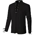 CARUHIF Men's Renaissance Shirt Pirate Medieval Viking top Linen Long Sleeved Halloween Costume