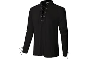 CARUHIF Men's Renaissance Shirt Pirate Medieval Viking top Linen Long Sleeved Halloween Costume
