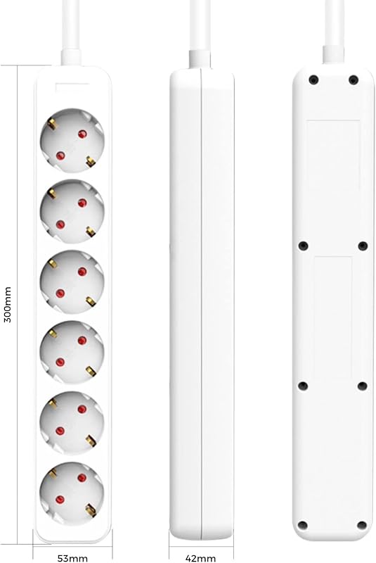 Lot de 2 réglementations 6 prises Schuko 1 m Blanc sans interrupteur 7hSevenOn