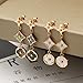 Women's Fashion Earrings Korean Style Three Icon Drop Earrings Stainless Steel Rose Gold (Black)