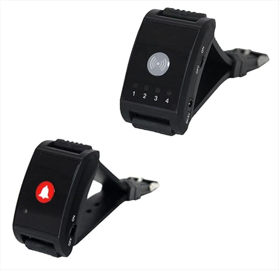 Pflegeruf Set für Seniorenpaar mit Quittierungsfunktion, drahtlos: 1 x Armband-Ruf-Empfänger ZJ-41L + 1 x Armband-Ruf-Sender 