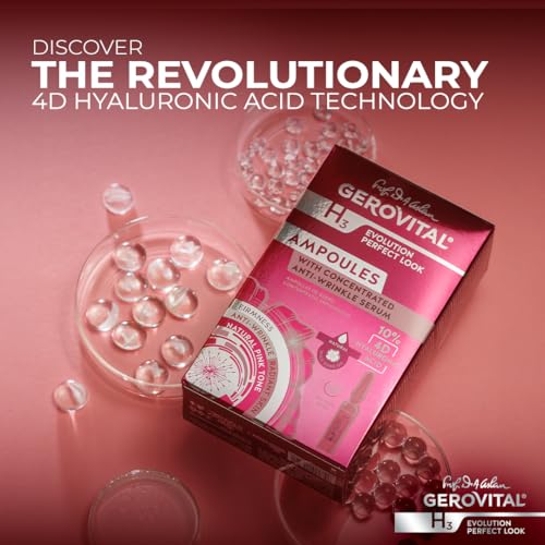 Gerovital H3 Evolution Perfect Look 10% Hyaluronic Acid 4D Concentrated Anti-Wrinkle Facial Serum with Instant Optical Effect, Moisturizing and Plumping 10 x 2 ml