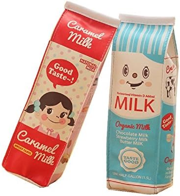 Set of 2 Waterproof PU Cute Kawaii Milk Carton Pencil Cases