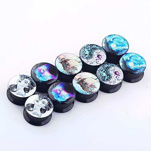 TIANCI FBYJS 5 Pairs Ear Gauge Plugs Black Acrylic Screw Fit Ear Plug Flesh Tunnel Body Piercing Jewelry (8mm=0g)