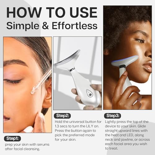 VRAIKO LILY Neck Face Massager, Face Sculpting tool, Skin Rejuvenation Device with Thermal, Triple Action LED and Vibration, for Anti-aging, Lifting and Tightening Sagging Skin (Pearl White)