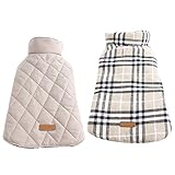 Kuoser Cozy Waterproof Windproof Reversible British style Plaid Dog Vest Winter Coat Warm Dog Apparel for Cold Weather Dog Jacket for Small Medium Large dogs with Furry Collar (XS - 3XL ),Beige XS