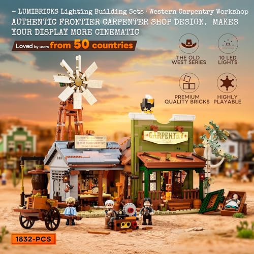 LUMIBRICKS Western-Carpentry-Workshop Lighting-Building-Bricks Set - 1832 Pcs The Old West Blacksmith-Shop Light Construction Building Model Set for Adults and West Lovers