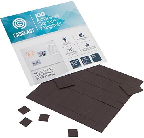 CASELAST Flexible Magnetic Squares with Self Adhesive Backing - 100 pcs - Each Square Magnet 20x20x2mm - Perfect for Fridge, Organizing, Art, DIY Projects - Heavy Duty Magnetic Tape Sheet