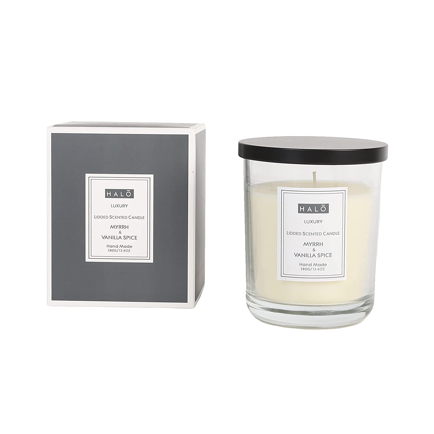 Sleepdown Halo Scented Candle | Myrrh and Vanilla Spice Large Jar Candle| Burn Time: Up to 42 Hours 380g, 5056242817482