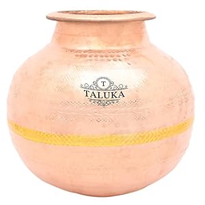 Taluka Handmade Copper Matka Pitcher Pot, 5000 Ml, 5″ X 8.5″, Brown