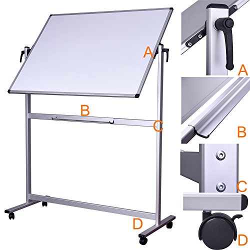 Dexboard 48 x 36 inch Double Sided Revolver Rolling Magnetic Dry Erase Board Easel, Mobile & Reversible Presentation Large Standing White Board with Aluminum Frame and Stand - Thumbnail 3
