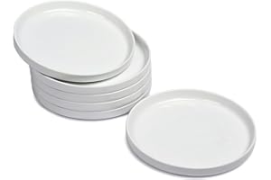 WishDeco Ceramic Appetizer Plates Set of 6, Small Dessert Plates Set, 18cm / 7 Inch White Round Porcelain Dinner Dishes for S