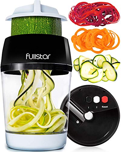 Vegetable Spiralizer Vegetable Slicer - 3 in 1 Zucchini Spaghetti Maker Zoodle Maker - Veggie Spiralizer Adjustable Handheld Spiralizer - Zucchini Noodle Maker Zucchini Spiralizer with Container (Best Vegetable Slicer Machine)