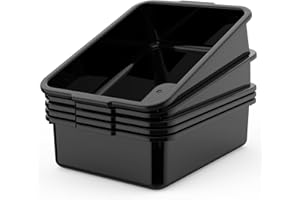 WYT 5-Pack Commercial Bus Tubs Box/Tote Box, Black Plastic Storage with Handles, Wash Basin Tub 8 Liter