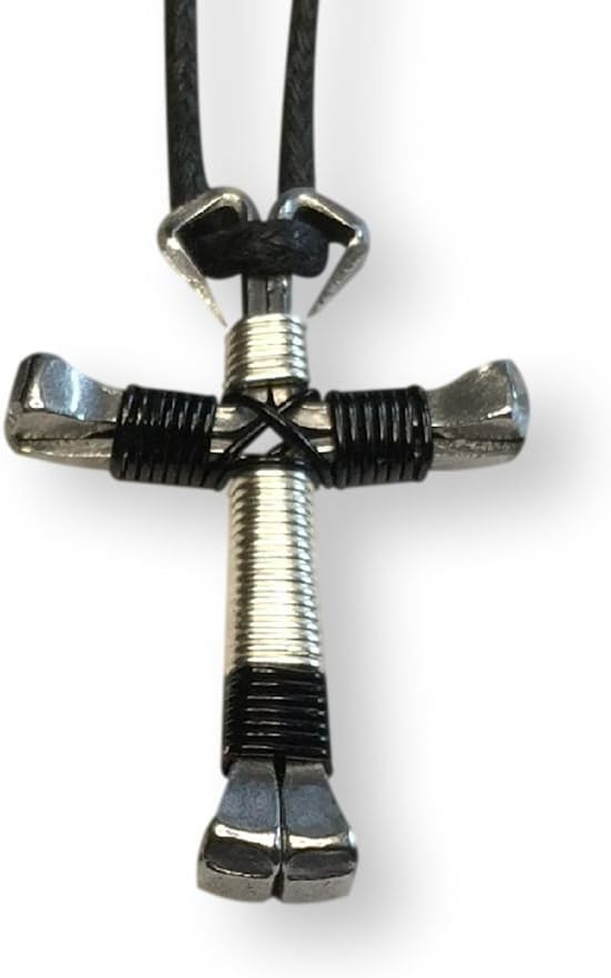 Horseshoe CrossesSport Silver & Black Horseshoe Nail Cross Necklace