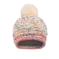 Arctic Paw Girls Chunky Knit Beanie with Yarn Pompom, Cream Speckled