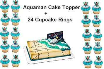 Amazon Com Aquaman Aqua Man Cake Topper Set Cupcake 24 Pieces Birthday Supplies Favors Goodies Toys Games