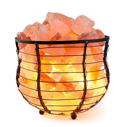 HemingWeigh Salt Lamp Natural Himalayan Metal Basket Bowl Lamp 8x7.15” with Salt Chips, Electric Wire and Bulb Included