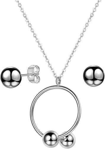 Amazon Focalook 丸玉 ピアス レディース 人気 シルバー ネックレス リング シンプル プラチナ アクセサリー セット ネックレス 通販