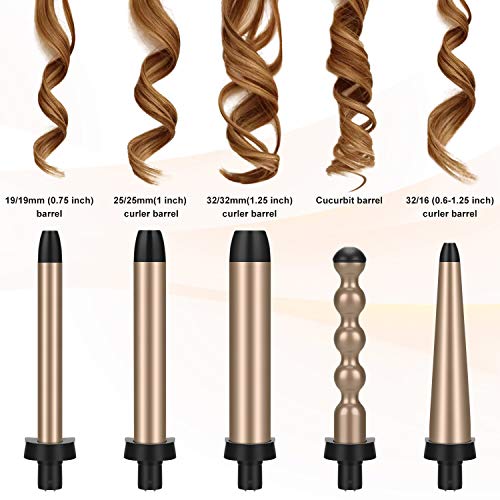 Prizm-5-in-1-Curling-Iron-Wand-Set-LED-Display-11-Temp-Settings-06-to-125-Inch-Interchangeable-Tourmaline-Coating-Barrels-Hair-Curler-for-WavyAir-BangRingletSpiral-with-Heat-Resistant-Glove
