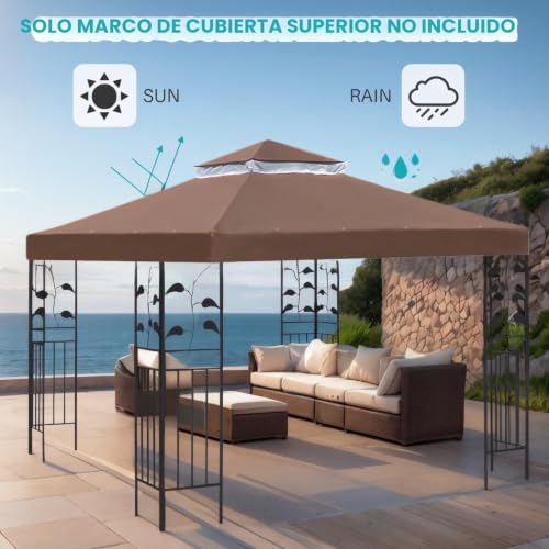 OKYUK Replacement gazebo canopy with breathable mesh, UV resistant, stable double roof construction, including drainage holes, ideal for garden gazebos