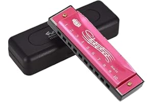 Lymizhuo East Top 10 Holes Diatonic Harmonica Key of C, 20 Tones Blues Harp Mouth Organ with Cover,Professional & Beginner-Fr