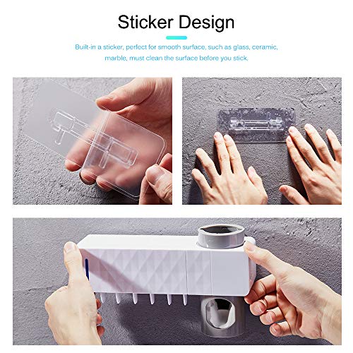 ALLOMN Toothpaste Dispenser and Toothbrush Holder, UV Toothbrush Sterilizer Holder Wall Mount Automatic Toothpaste Dispenser with Toothbrush Holder USB Powered (White)