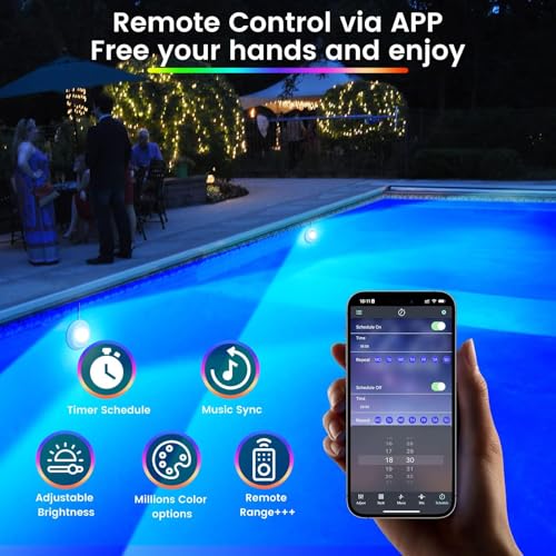 LyLmLe 20W Wireless LED Lighting, 12V Submersible Pool Lights with APP Control, Dimmable, IP68, Waterproof, Magnetic Lamp with 8M Cable for Above Ground Pool