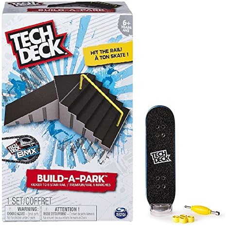 Tech Deck Build-A-Park Kicker To 6 Stair Rail (Grey/Black) and a Tech Deck 96mm Fingerboard (styles vary) Including Blizy keychain
