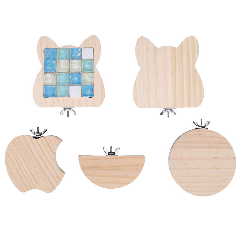 5 Pack Hamster Platforms,Wooden Standing Board Natural Birdcage Perches for Small Animals Gerbil Rat Chinchilla Hamster Bird Parrot Cage Accessories Exercise Toys Sector