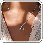 Jugielu Boho Whale Tail Pendant Necklace Gold Mermaid Tail Necklace Choker Minimalist Hollow Fishtail Necklaces Chain Jewelry for Women