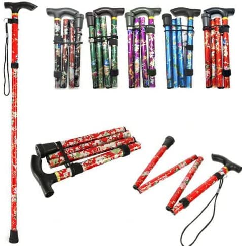 CRYSTAL CROWN® Adjustable and Foldable Walking Stick, Lightweight - Comfortable Grip Durable Walking Aid Mobility Aid Collapsible Walking Stick (Purple with Flowers)