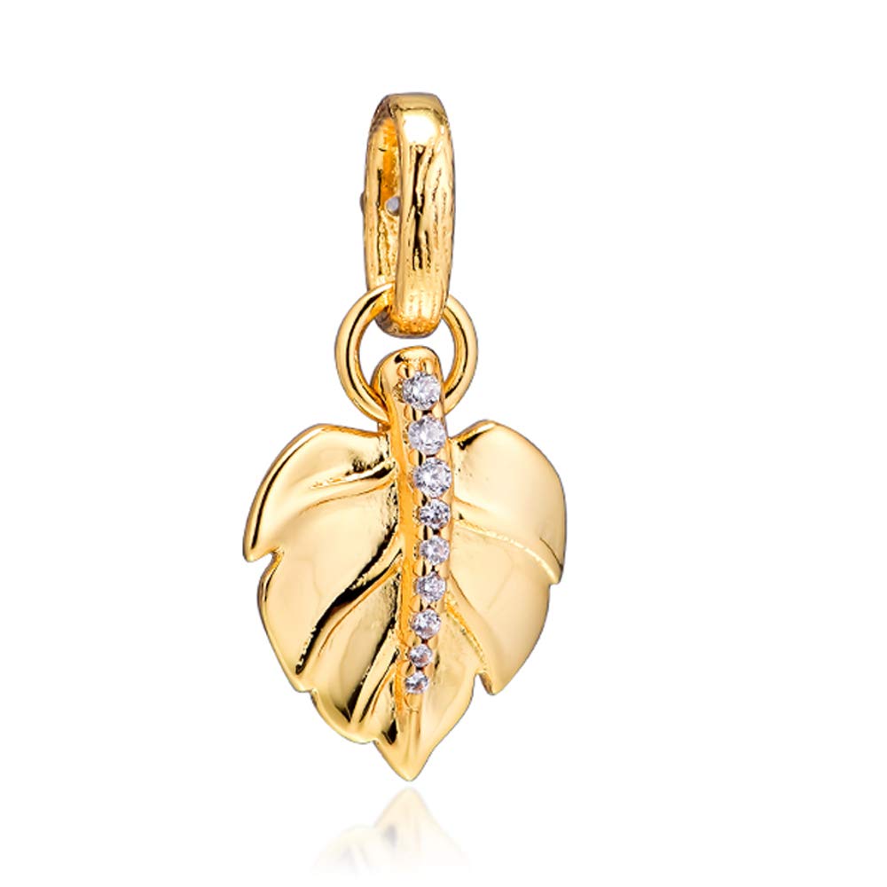 PANDOCCI 2019 Autumn Shine Shining Leaf Pendant Bead 925 Silver DIY Fits for Original Pandora Bracelets Charm Fashion Jewelry