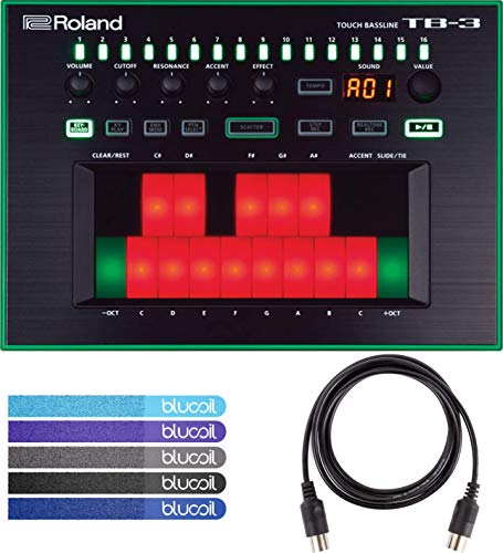 Roland TB-3 Touch Bassline Bass Synthesizer -INCLUDES- Hosa 5-pin DIN to 5-pin DIN 5ft MIDI Cable AND 5-Pack of Blucoil Cable Ties