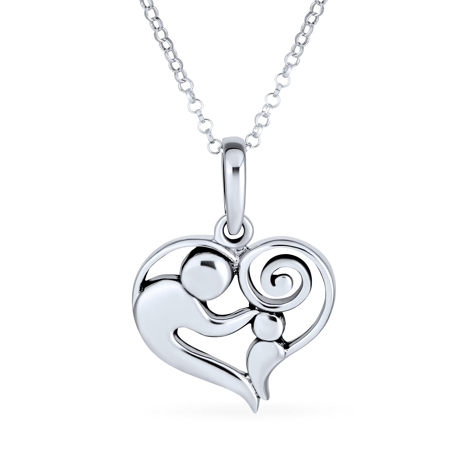Bling Jewelry Family Loving Mother Son Or Daughter Heart Shape Mother Necklace Pendant For Mom Women Wife .925 Sterling Silver