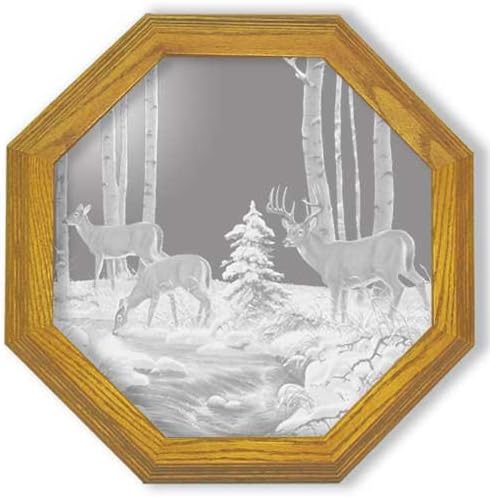 Amazon Com Decorative Framed Mirror Wall Decor With Whitetail Deer Etched Mirror Whitetail Deer Decor Unique Whitetail Deer Gift Ideas Ready To Hang 13 Octagon Home Kitchen