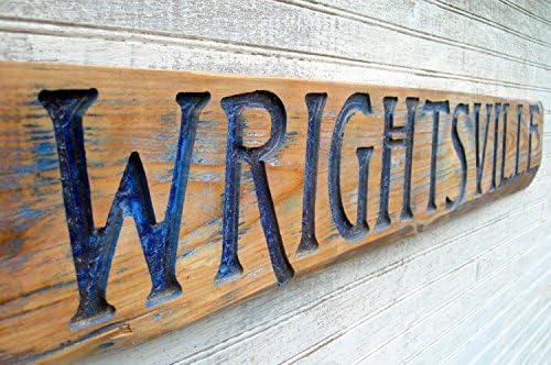 Wrightsville Beach Sign - Carved in a slab of wood, North Carolina NC Wilmington Rustic Old School Cottage