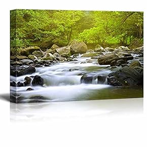 Canvas Prints Wall Art - Mountain River in The Wood | Modern Home Deoration/Wall Art Giclee Printing Wrapped Canvas Art Ready to Hang - 12" x 18"