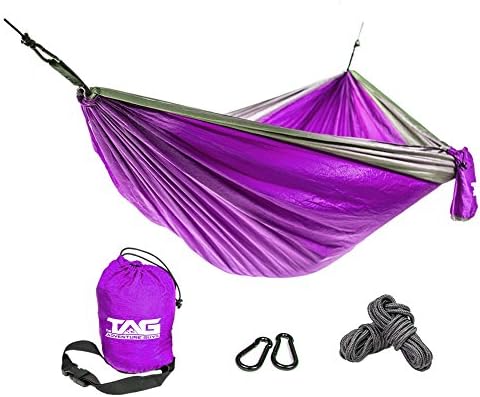 The Adventure Guys Camping Hammock - Double Hammock is Spacious, Lightweight &amp; Super Comfortable - Folding Parachute Portable Hammock is Perfect for Backpacking, Tree, Yard and Outdoor Travel