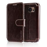 Samsung Galaxy S7 Case, Belemay Genuine Cowhide Leather Case Wallet Cover, Flip Book Cases with Magnetic Closure, Stand Function, Credit Card Slots, Money Pouch for Samsung Galaxy S7 - Coffee Brown