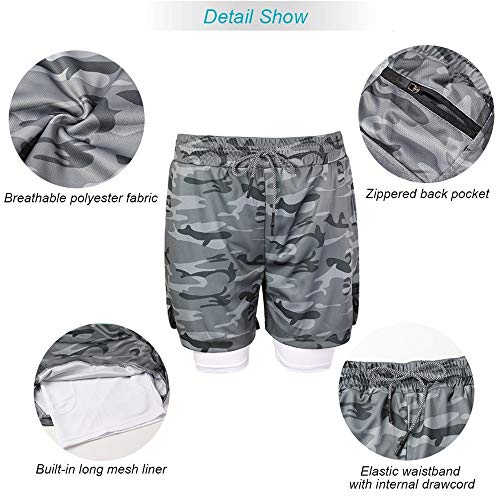 Superora Mens Running Gym 2 in 1 Sports Shorts Breathable Outdoor Workout Training Shorts with 