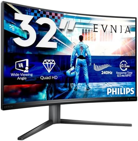 32M2C5500W Monitor QHD de 32 polegadas, 240Hz, VA Rápido, 0,5 ms MPRT, Sincronização Adaptativa, HDR400, FreeSync Prem Pro, Altura Ajustável (2560x1440, 2X HDMI 2.0, DP 2X 1.4, Hub USB), Cinzento