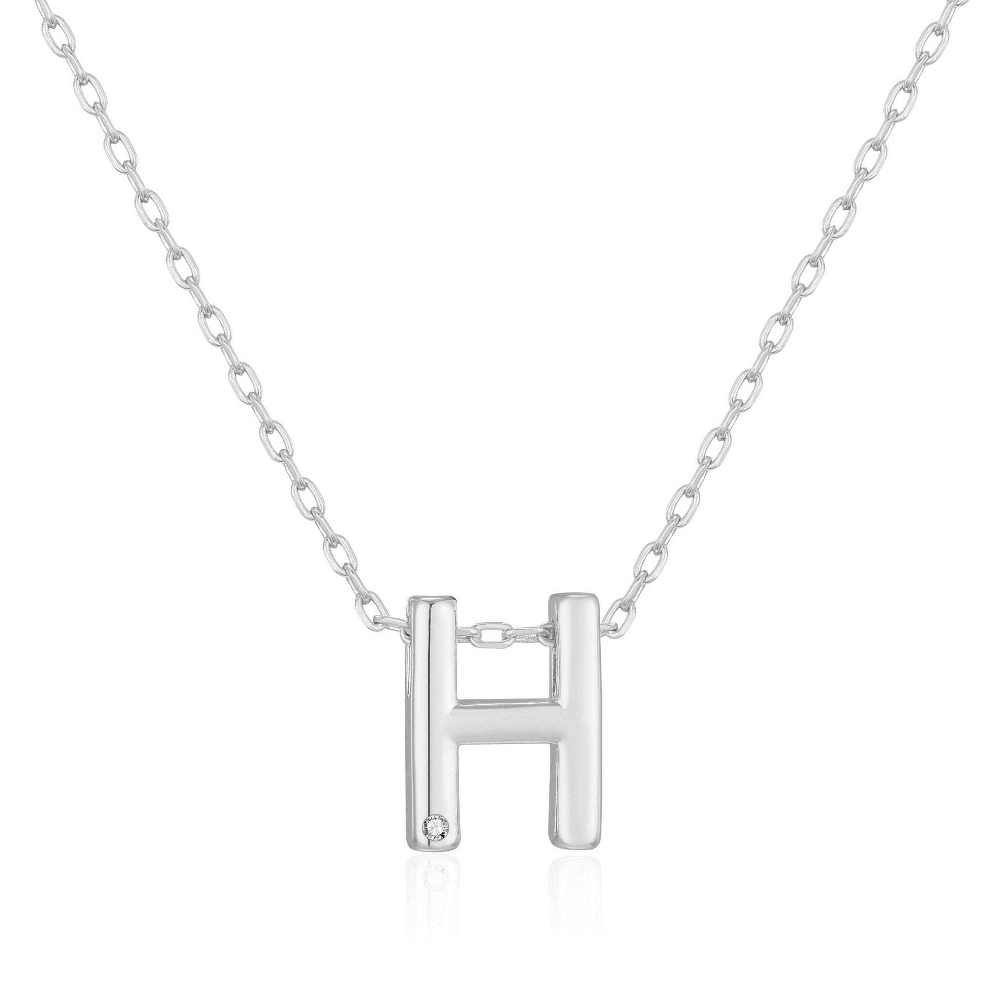 Philip Jones Initial Necklace Letter H Created with Zircondia® Crystals