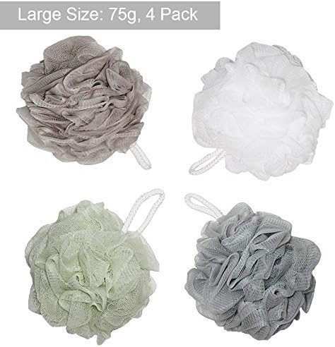 Loofah Bath Sponge XL 75g Soft Set by Shower Bouquet: 4 Colors - Extra Large Mesh Pouf Scrub for Men and Women