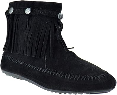 black fringe moccasin boots